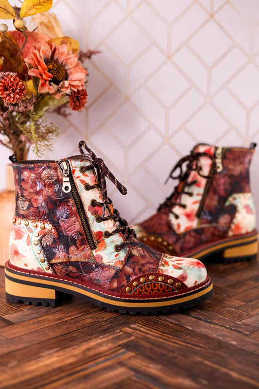 Rugup Brown Leather Studded Mixed Pattern Boots - Whiskey Skies - SPRING FOOTWEAR