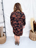 Rust & Black Floral Print A - Line Dress - Whiskey Skies - DEAR SCARLETT