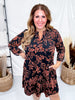 Rust & Black Floral Print A - Line Dress - Whiskey Skies - DEAR SCARLETT