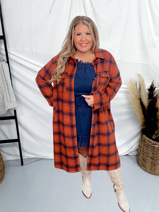 Rust & Black Plaid Long Coat - Whiskey Skies - ANDREE BY UNIT