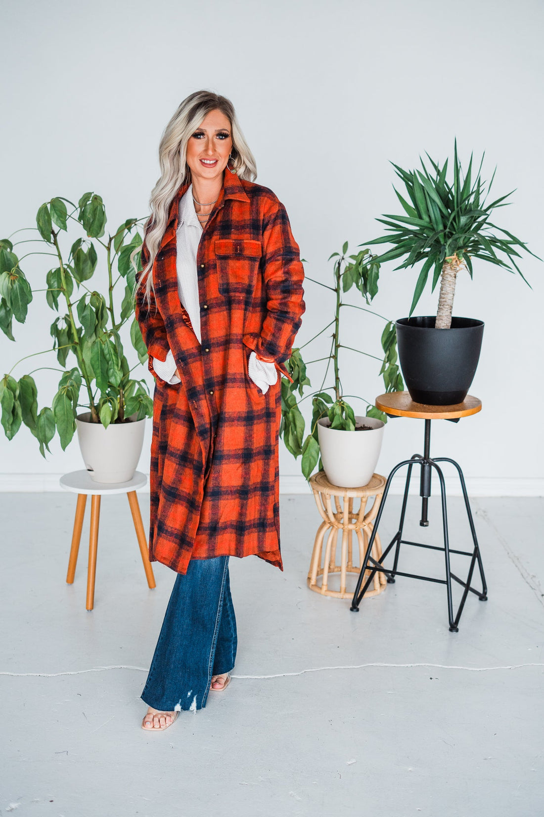 Rust & Black Plaid Long Coat - Whiskey Skies - ANDREE BY UNIT