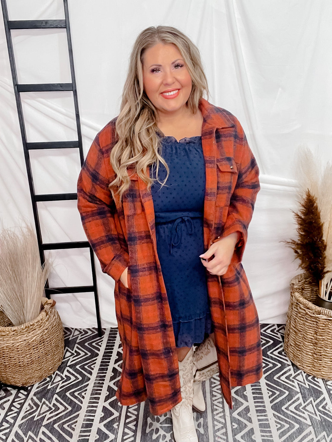 Rust & Black Plaid Long Coat - Whiskey Skies - ANDREE BY UNIT