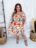 Rust & Blue Floral Print Square Neck Midi Dress - Whiskey Skies - HAYDEN