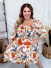 Rust & Blue Floral Print Square Neck Midi Dress - Whiskey Skies - HAYDEN