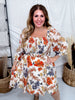 Rust & Blue Floral Print Square Neck Midi Dress - Whiskey Skies - HAYDEN