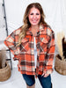 Rust Cozy Plaid Button Down Flannel Shacket - Whiskey Skies - SWEET GENERIS