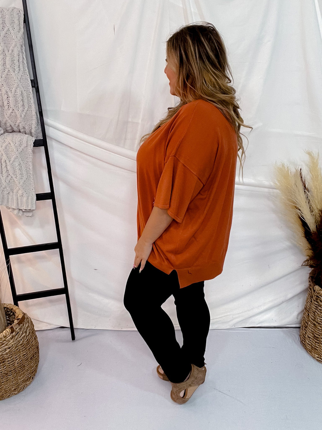 Rust Dolman Sleeve Split Hem Top - Whiskey Skies - ANDREE BY UNIT