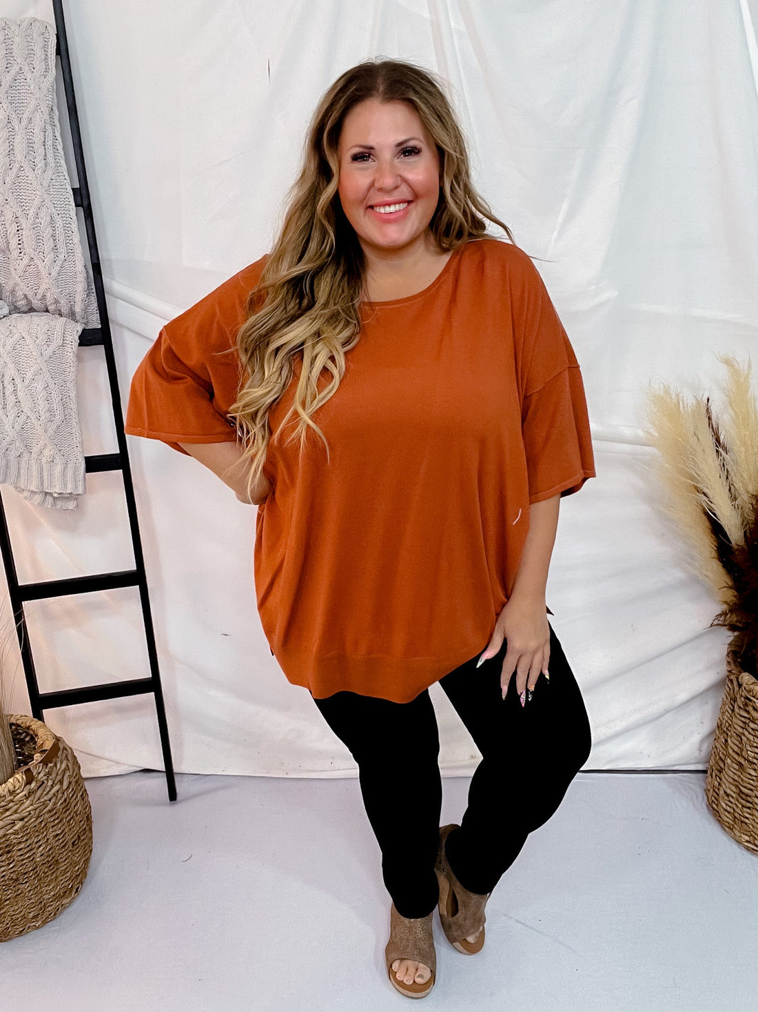 Rust Dolman Sleeve Split Hem Top - Whiskey Skies - ANDREE BY UNIT