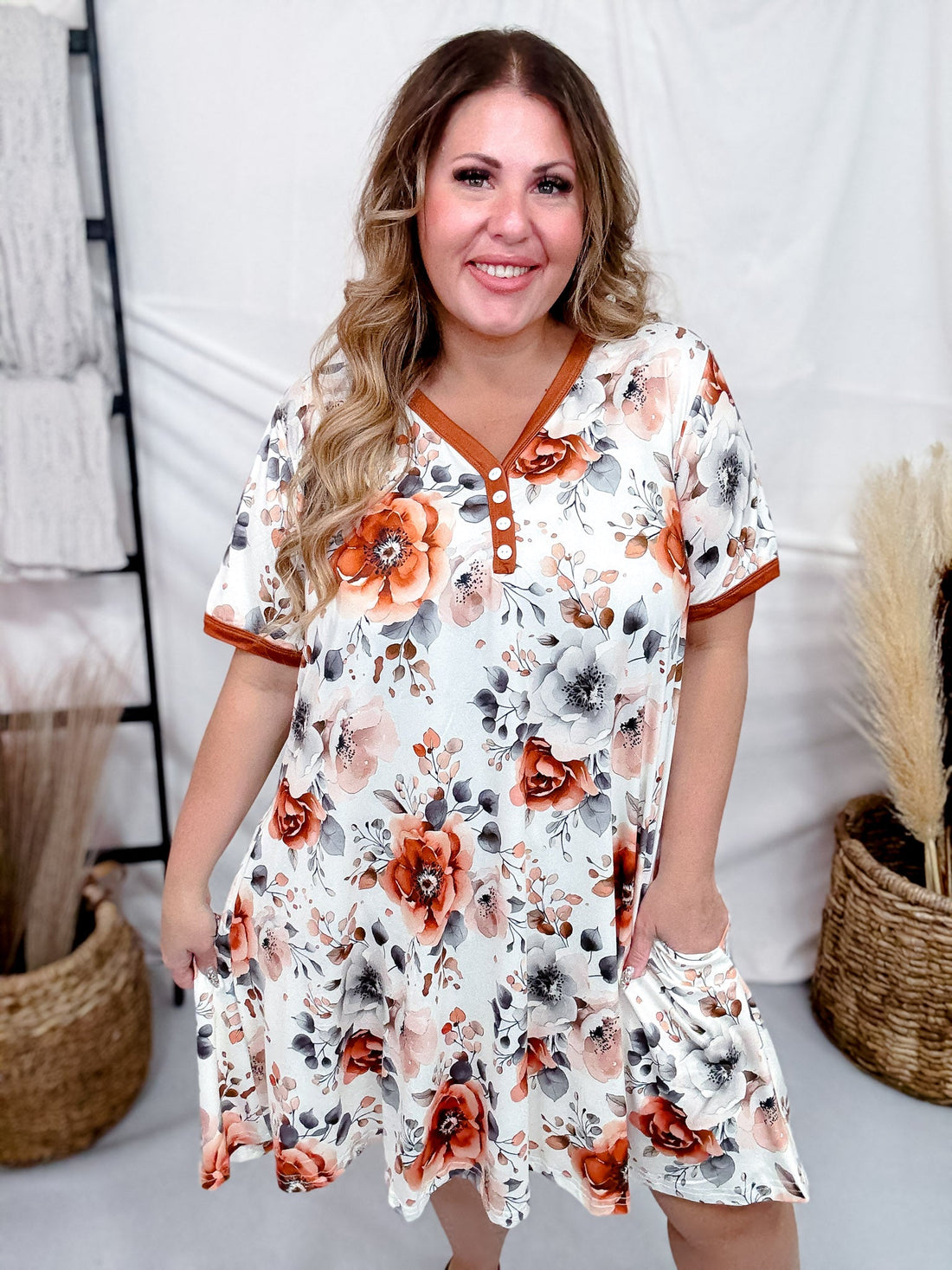 Rust Floral Loungewear Night Dress - Whiskey Skies - SHIRLEY & STONE