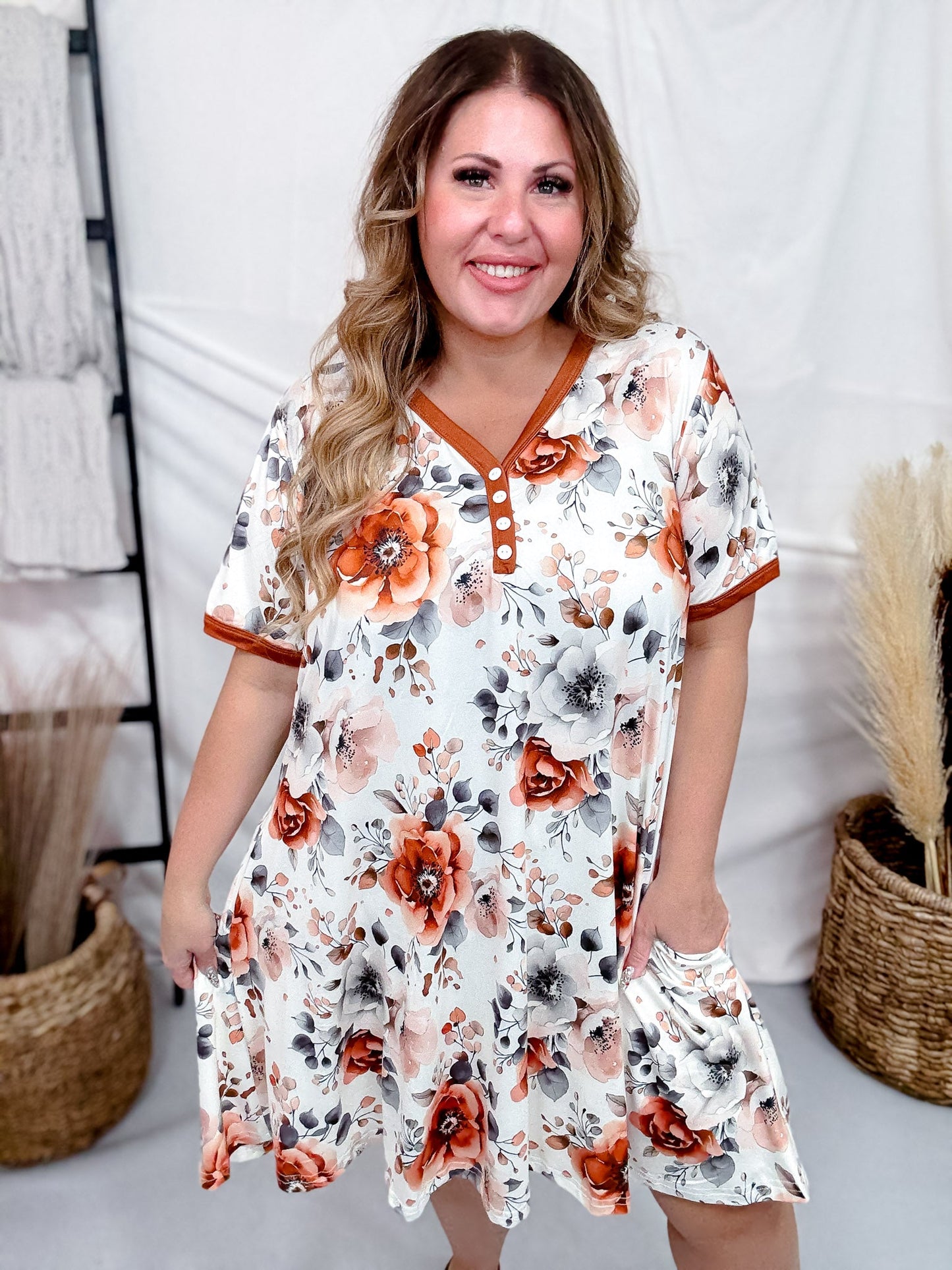 Rust Floral Loungewear Night Dress - Whiskey Skies - SHIRLEY & STONE