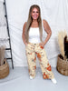 Rust Floral Print High Waist Wide Leg Khaki Pants - Whiskey Skies - EASEL