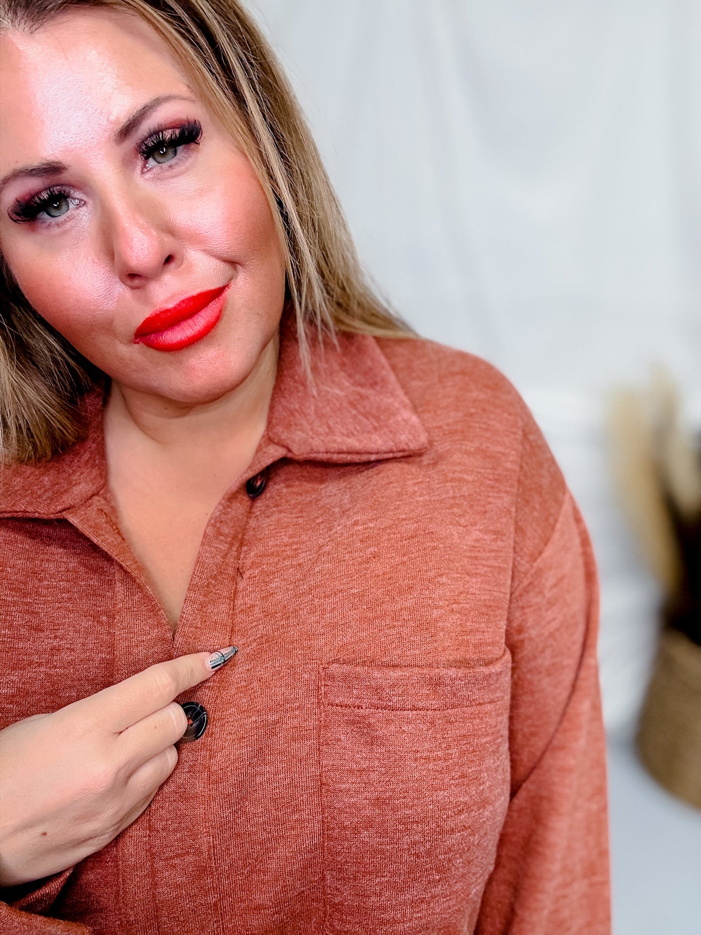 Rust Long Button Front Cardigan - Whiskey Skies - STYLIVE