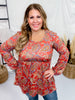 Rust Paisley Print Long Sleeve Babydoll Top - Whiskey Skies - HEIMISH