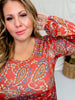 Rust Paisley Print Long Sleeve Babydoll Top - Whiskey Skies - HEIMISH