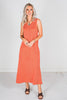 Rust Sleeveless Essential V - Neck Ribbed Maxi Dress - Whiskey Skies - BLUMIN