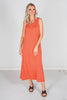 Rust Sleeveless Essential V - Neck Ribbed Maxi Dress - Whiskey Skies - BLUMIN