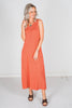 Rust Sleeveless Essential V - Neck Ribbed Maxi Dress - Whiskey Skies - BLUMIN