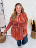 Rust Striped Ribbed Hooded Long Sleeve Top - Whiskey Skies - BE STAGE