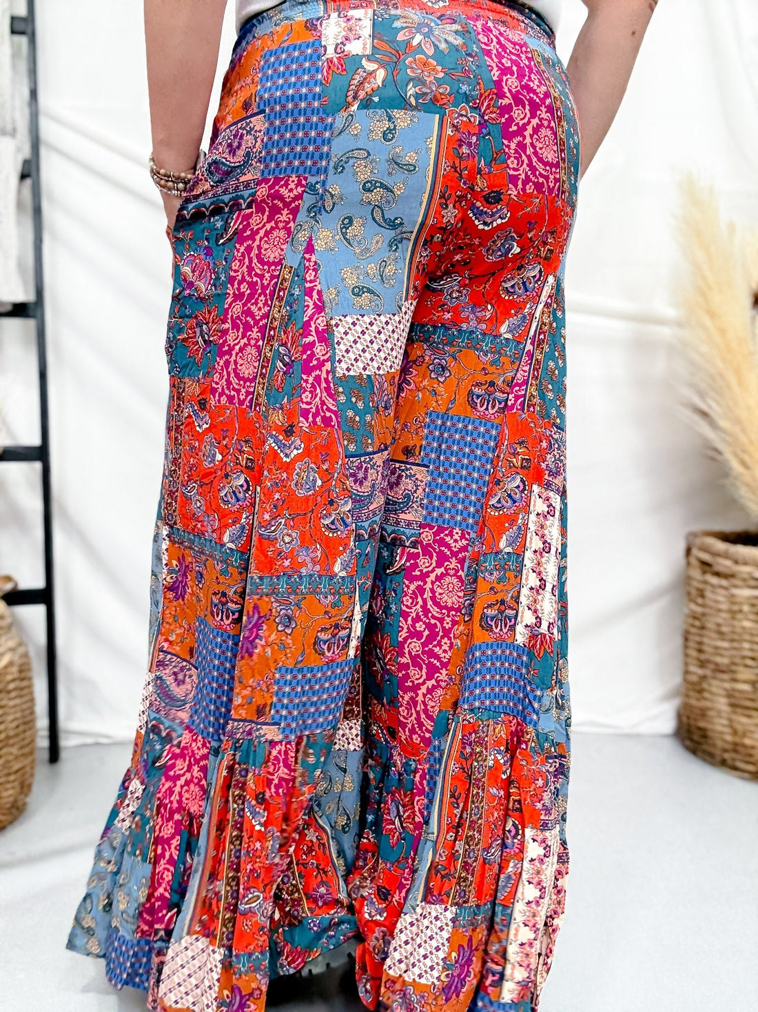 Rust & Teal Patchwork Palazzo Pants - Whiskey Skies - EASEL