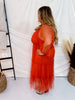 Rust Tiered Maxi Dress with Mesh - Whiskey Skies - GEEGEE