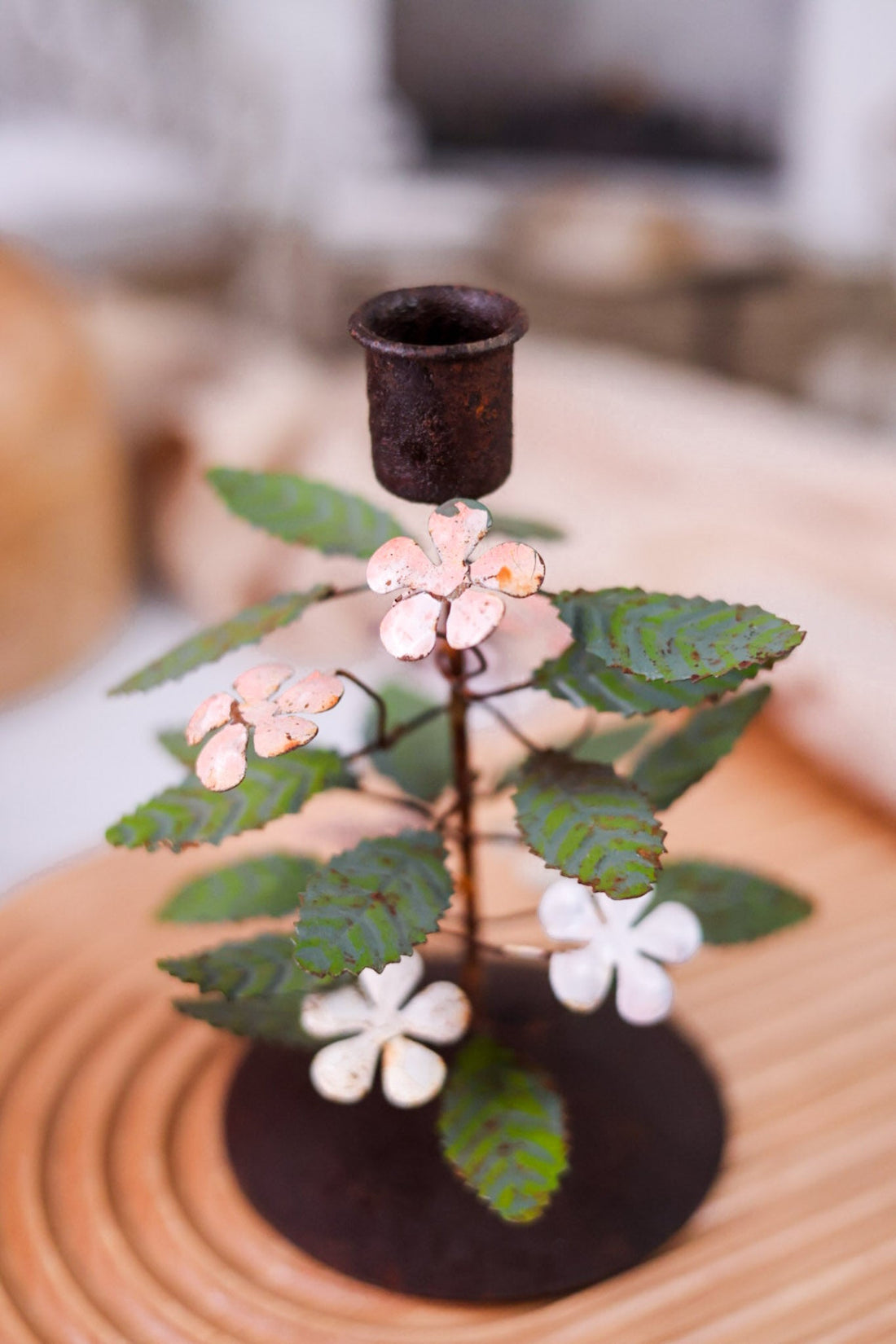 Rustic Painted Metal Pink Floral Candleholders (3 Styles) - Whiskey Skies - 180 DEGREES