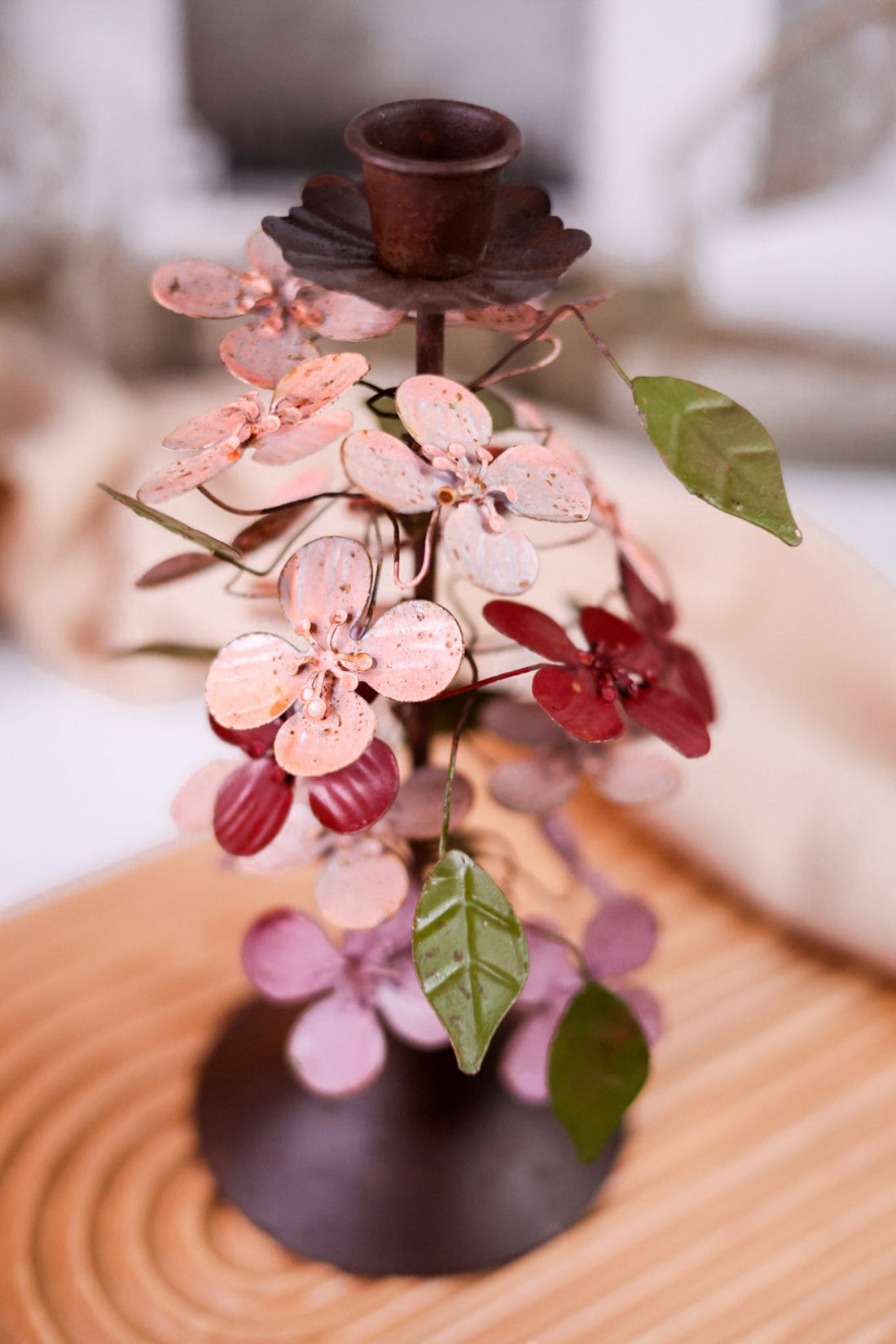 Rustic Painted Metal Pink Floral Candleholders (3 Styles) - Whiskey Skies - 180 DEGREES