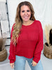 Rustic Red Boatneck Raised Contrast Knit Sweater - Whiskey Skies - COZY CO