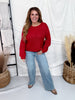 Rustic Red Boatneck Raised Contrast Knit Sweater - Whiskey Skies - COZY CO