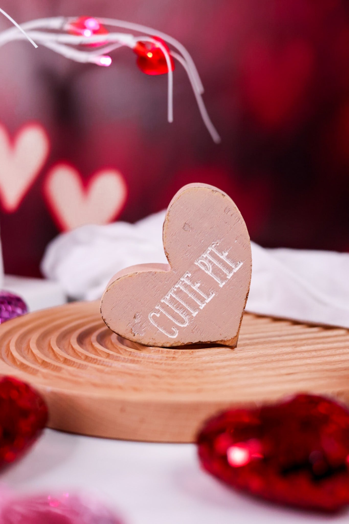 Rustic Red & Pink Wooden Conversation Heart Blocks (6 Styles) - Whiskey Skies - WT COLLECTION