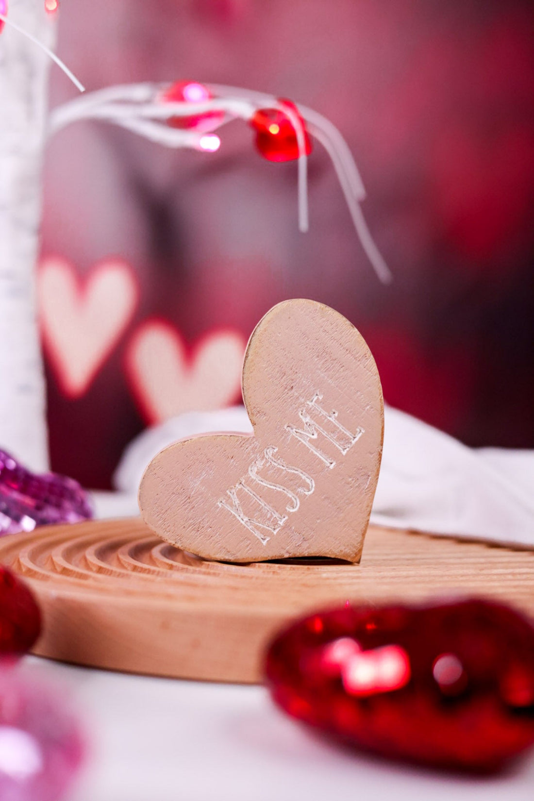 Rustic Red & Pink Wooden Conversation Heart Blocks (6 Styles) - Whiskey Skies - WT COLLECTION