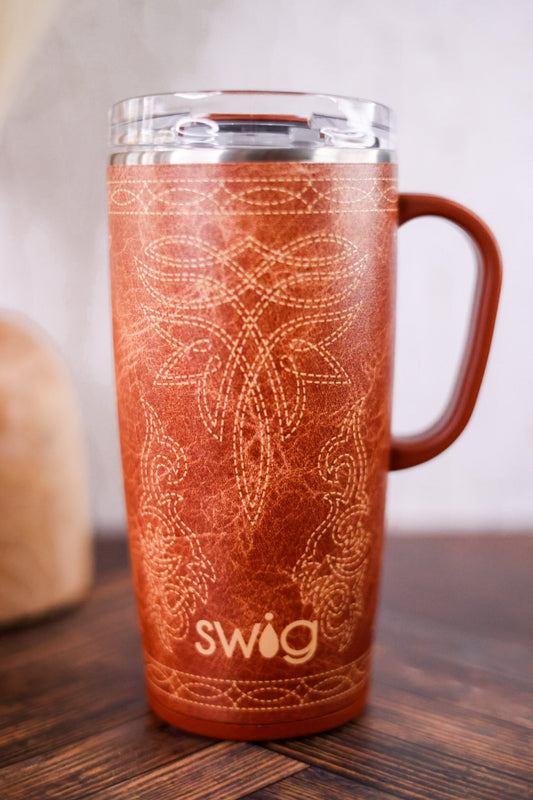 Saddle Stitch Cognac 22oz Travel Mug - Whiskey Skies - SWIG LIFE