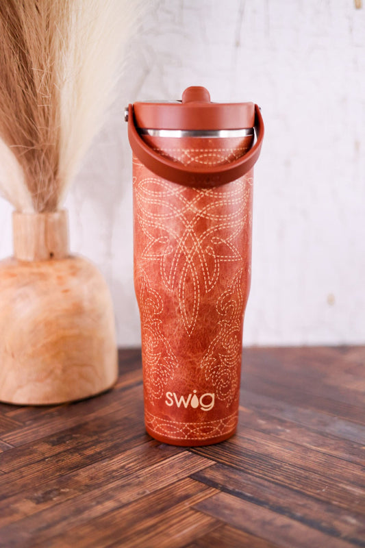 Saddle Stitch Cognac 30oz Leakproof To Go Tumbler - Whiskey Skies - SWIG LIFE