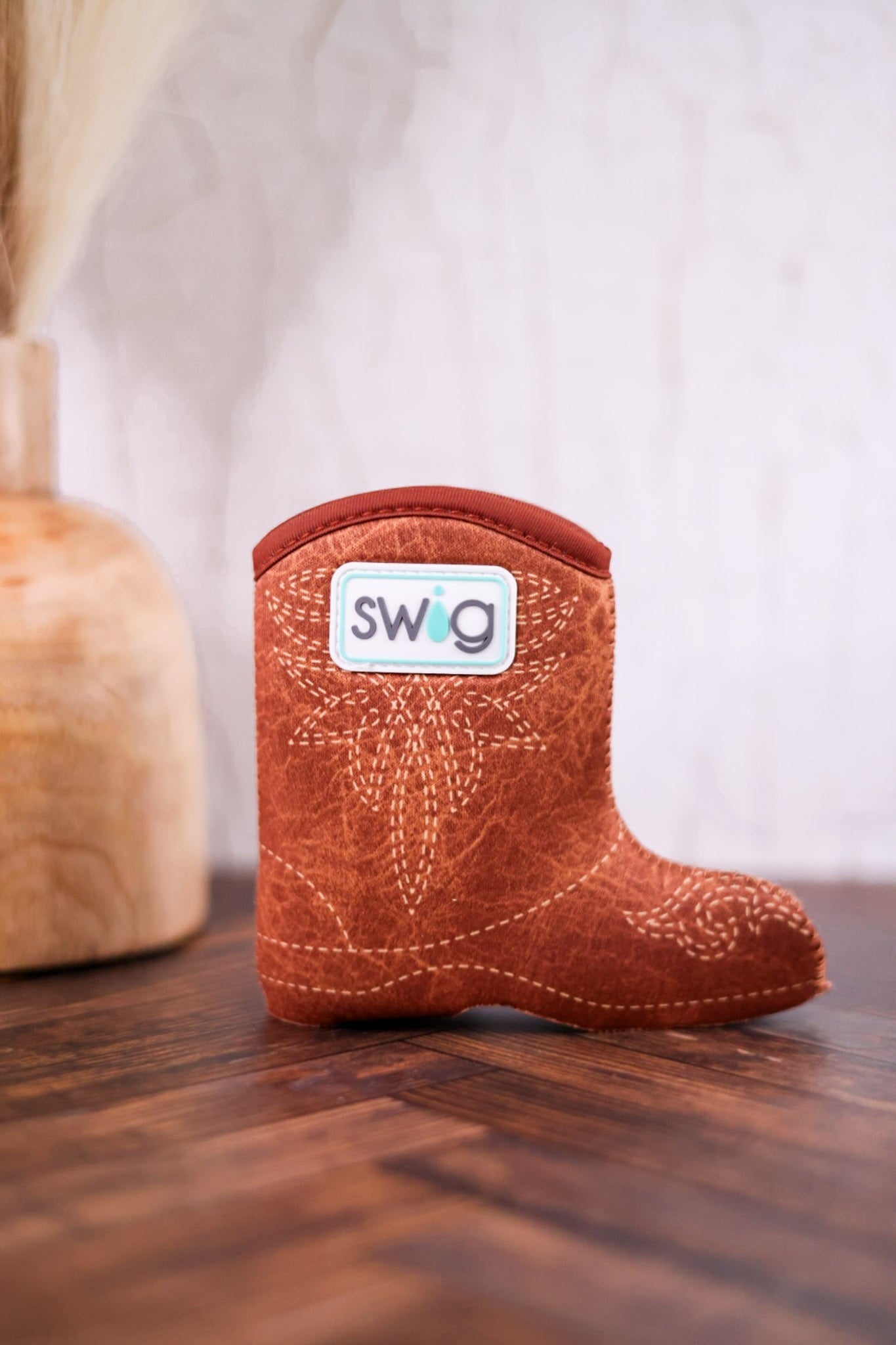 Saddle Stitch Cognac Slim Can Coolie - Whiskey Skies - SWIG LIFE