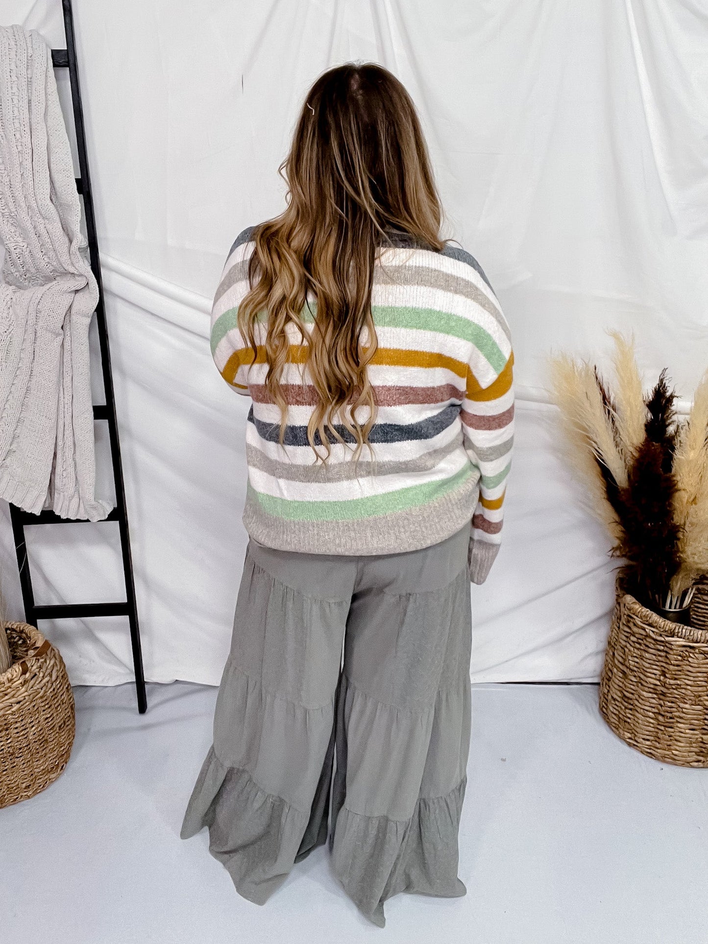 Sage Acid Wash Tired Palazzo Pants - Whiskey Skies - ODDI