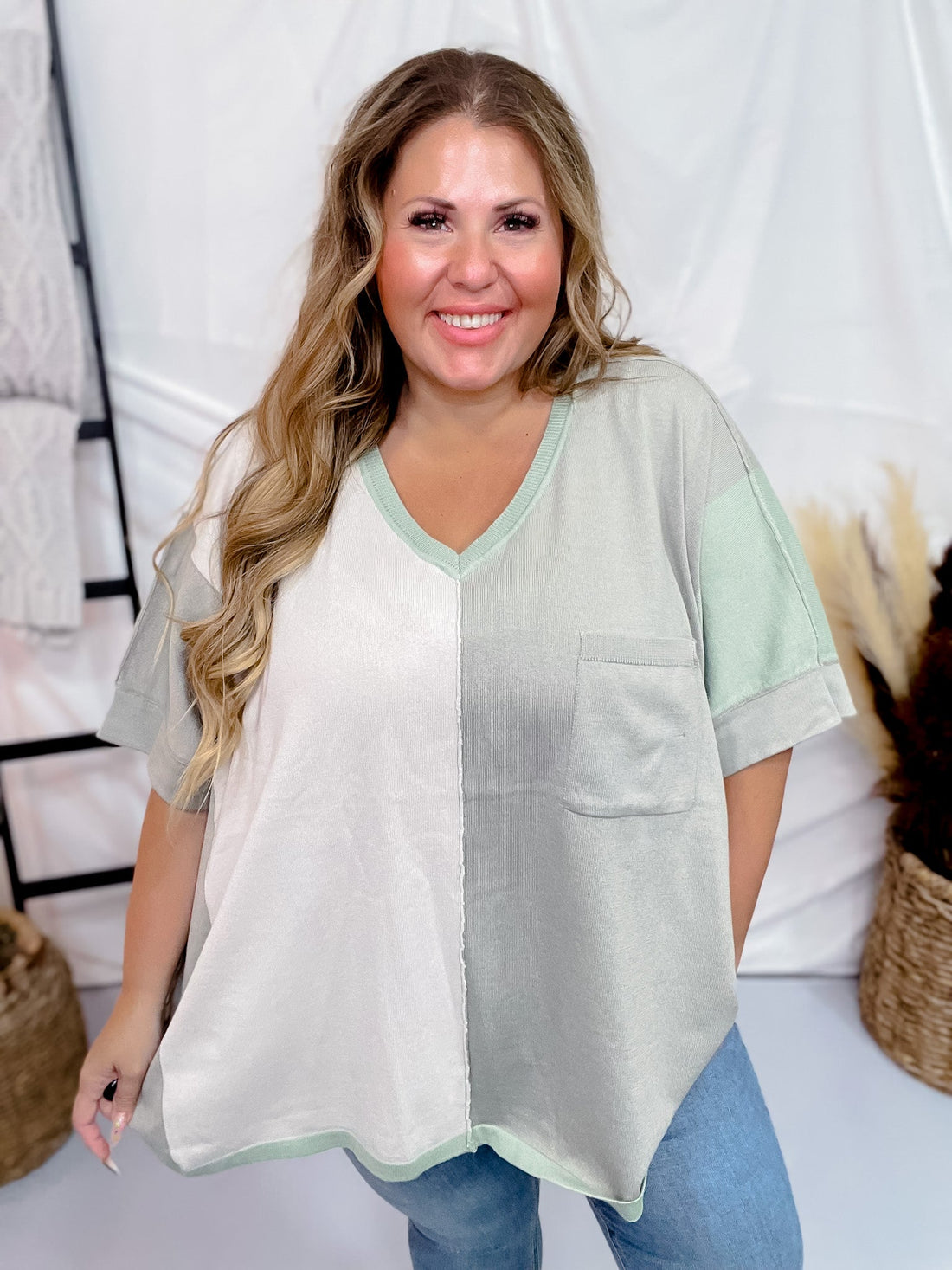 Sage Colorblock Relaxed Fit Top - Whiskey Skies - ANDREE BY UNIT