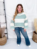 Sage & Cream Striped Soft Knit Long Sleeve Sweater - Whiskey Skies - COZY CO