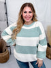 Sage & Cream Striped Soft Knit Long Sleeve Sweater - Whiskey Skies - COZY CO