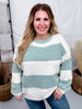 Sage & Cream Striped Soft Knit Long Sleeve Sweater - Whiskey Skies - COZY CO