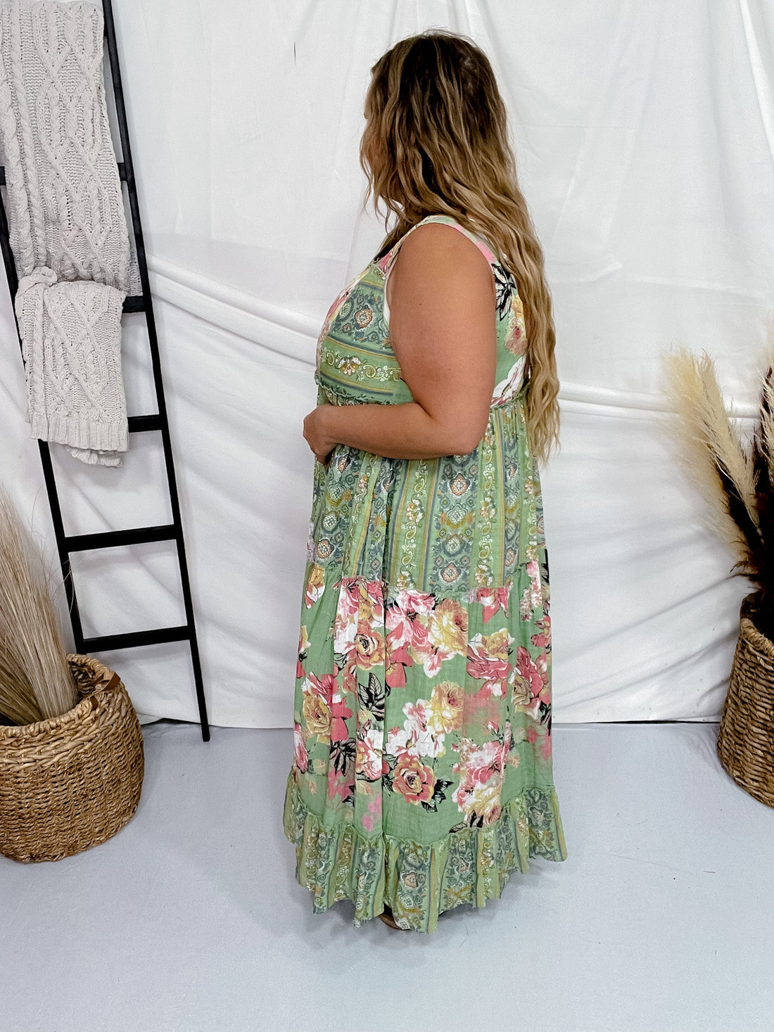 Sage Floral Boho Maxi Dress - Whiskey Skies - DAVI & DANI