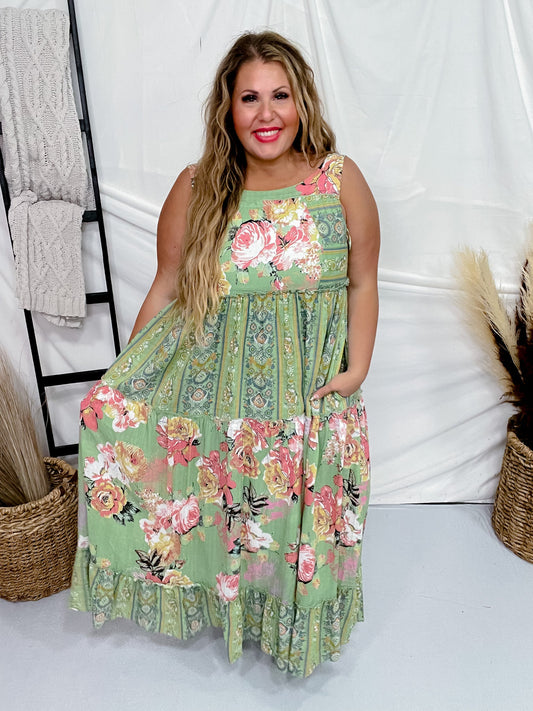 Sage Floral Boho Maxi Dress - Whiskey Skies - DAVI & DANI