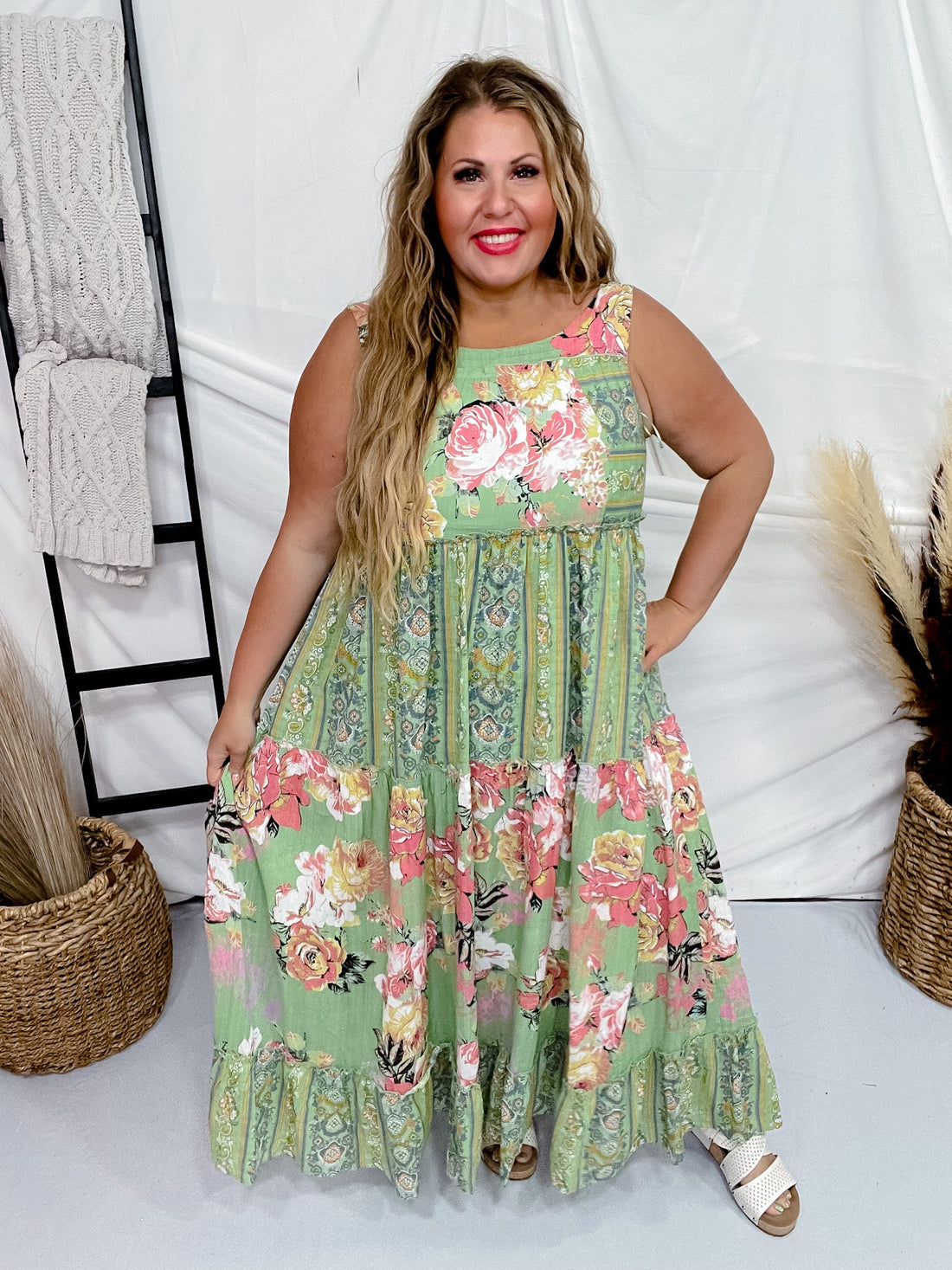 Sage Floral Boho Maxi Dress - Whiskey Skies - DAVI & DANI