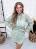 Sage Floral Crochet Lace Belted Mini Dress With Scalloped Edges - Whiskey Skies - SWEET GENERIS
