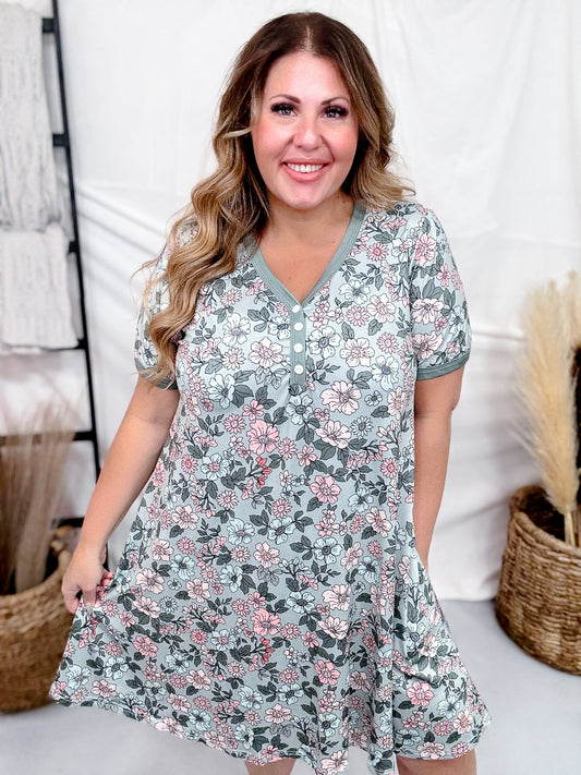 Sage Floral Loungewear Night Dress - Whiskey Skies - SHIRLEY & STONE