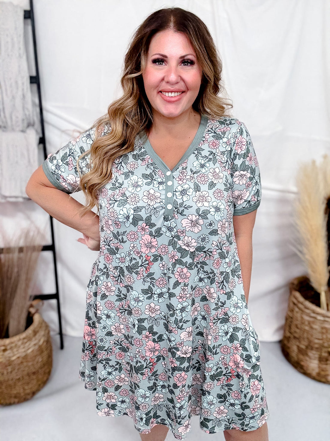 Sage Floral Loungewear Night Dress - Whiskey Skies - SHIRLEY & STONE