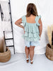 Sage Green Floral Eyelet Ruffle Tiered Top - Whiskey Skies - BIBI