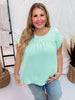 Sage Green Round Neck Babydoll Top with Banded Sleeves - Whiskey Skies - ANDREE BY UNIT