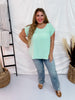 Sage Green Round Neck Babydoll Top with Banded Sleeves - Whiskey Skies - ANDREE BY UNIT