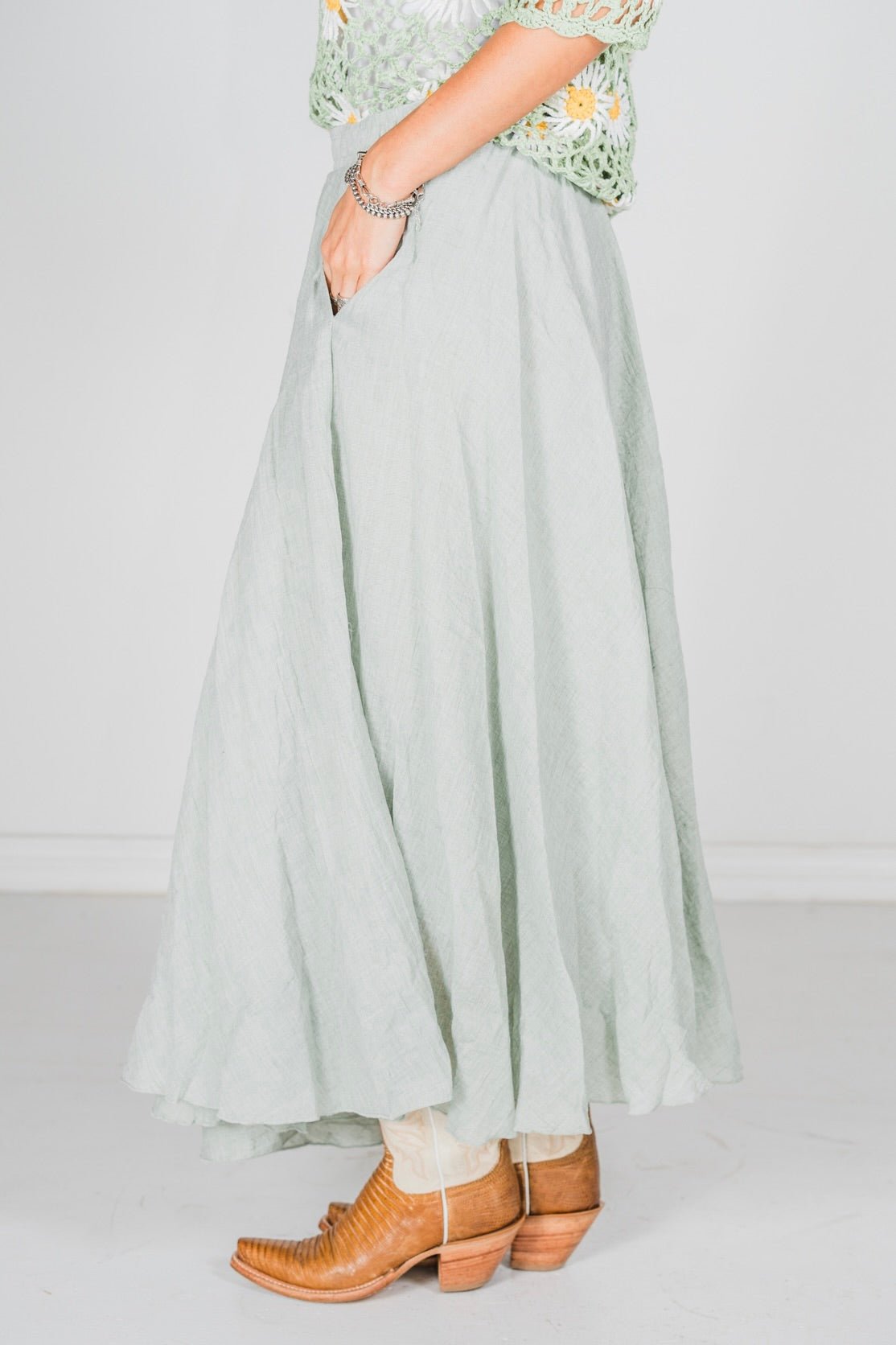 Sage Maxi Skirt W/ Side Pockets - Whiskey Skies - WHITE BIRCH