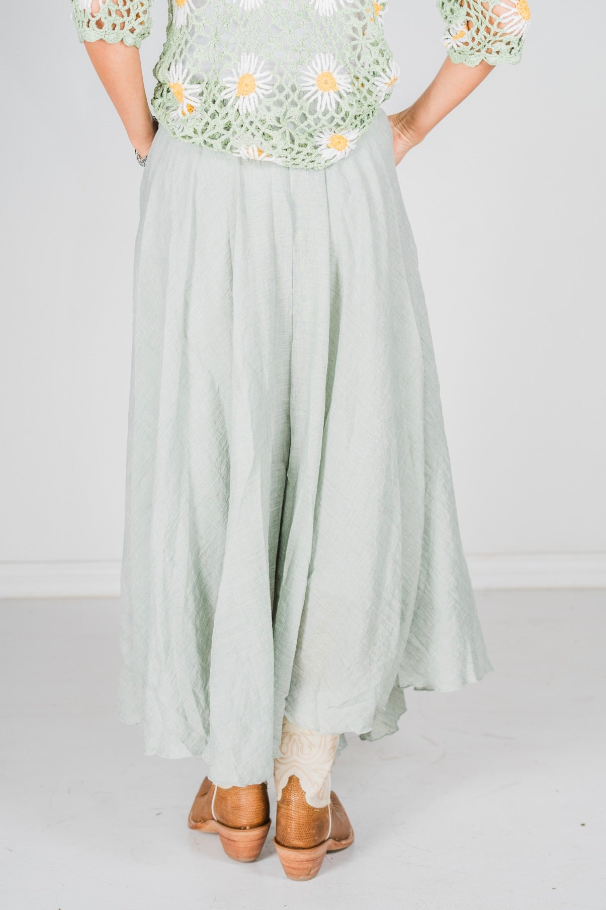 Sage Maxi Skirt W/ Side Pockets - Whiskey Skies - WHITE BIRCH