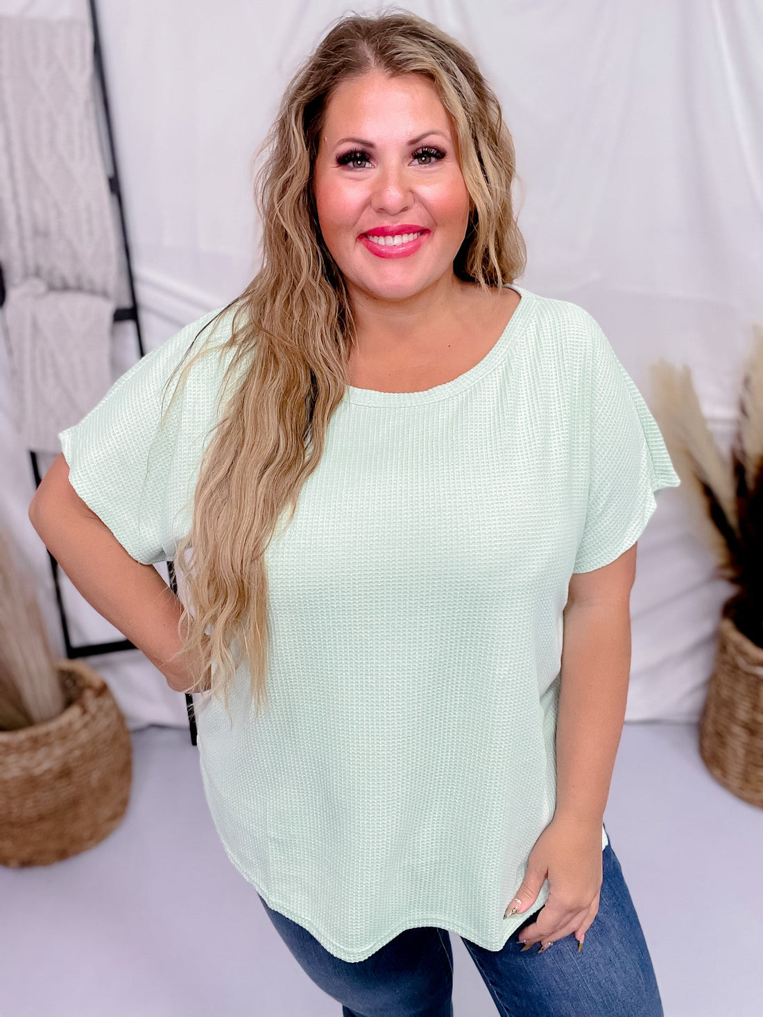 Sage Short Sleeve Waffle Tunic Top - Whiskey Skies - ANDREE BY UNIT